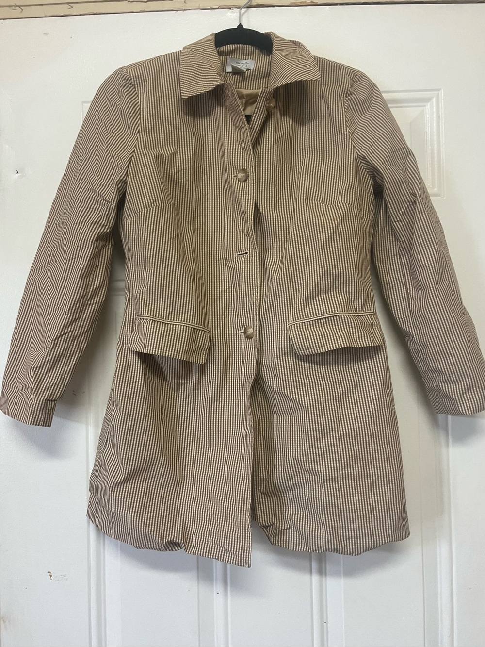 LOFT Tan Striped Single-Breasted Trench Coat